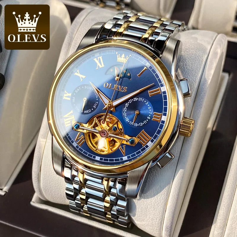 Obsidian Gold (Black + Gold) Zeyo Time Crown Eclipse – Tourbillon Skeleton Moonphase