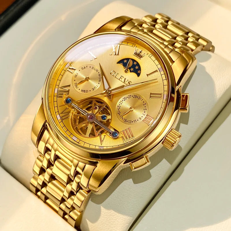 Sovereign Gold (Gold Dial) Zeyo Time Crown Eclipse – Tourbillon Skeleton Moonphase