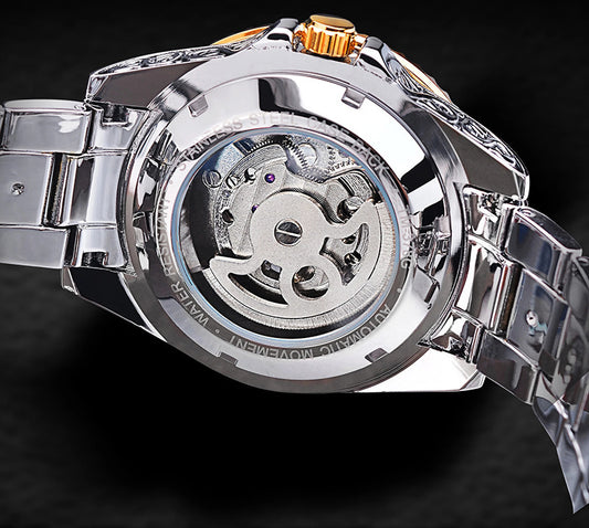 Yellow Luxury Watch Zeyo Time Forsining Legacy – Tourbillon Steel Skeleton