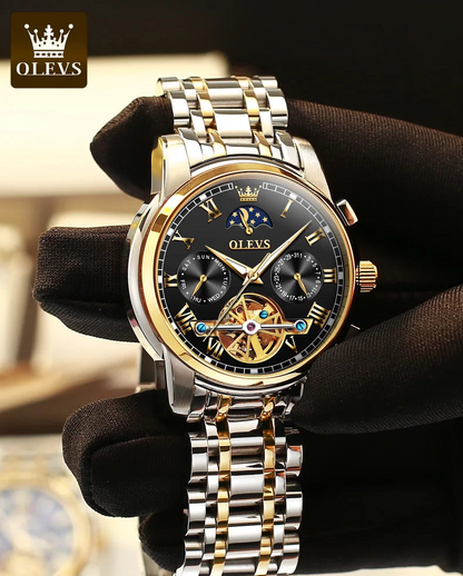 Obsidian Gold (Black + Gold) Zeyo Time Crown Eclipse – Tourbillon Skeleton Moonphase