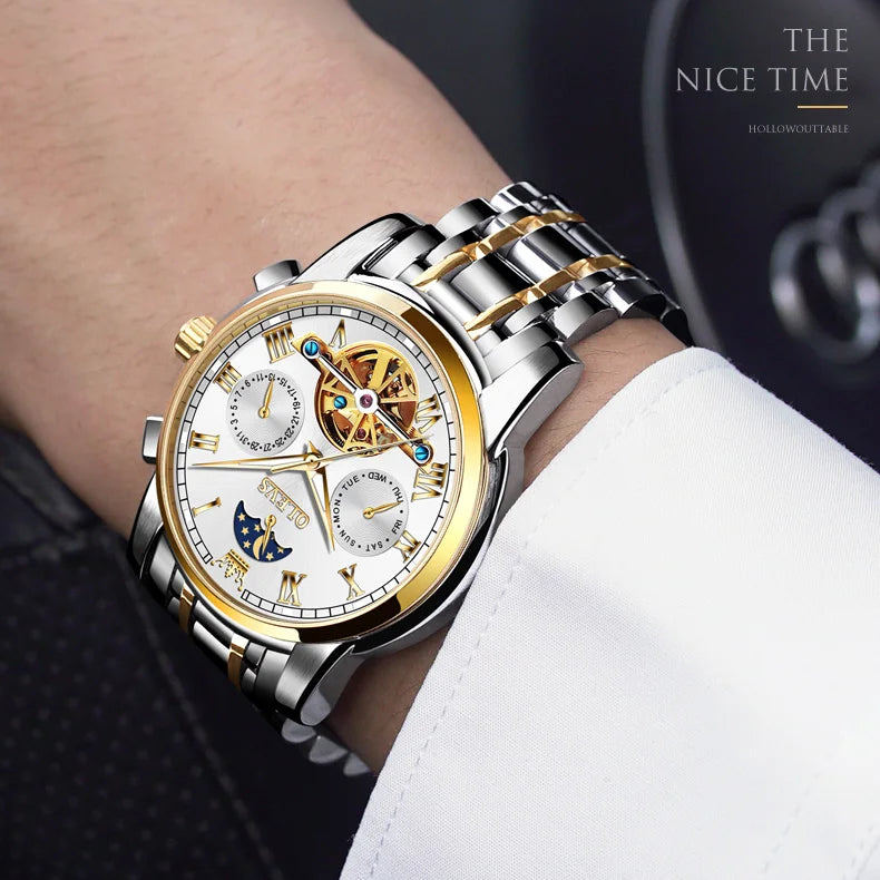 Obsidian Gold (Black + Gold) Zeyo Time Crown Eclipse – Tourbillon Skeleton Moonphase