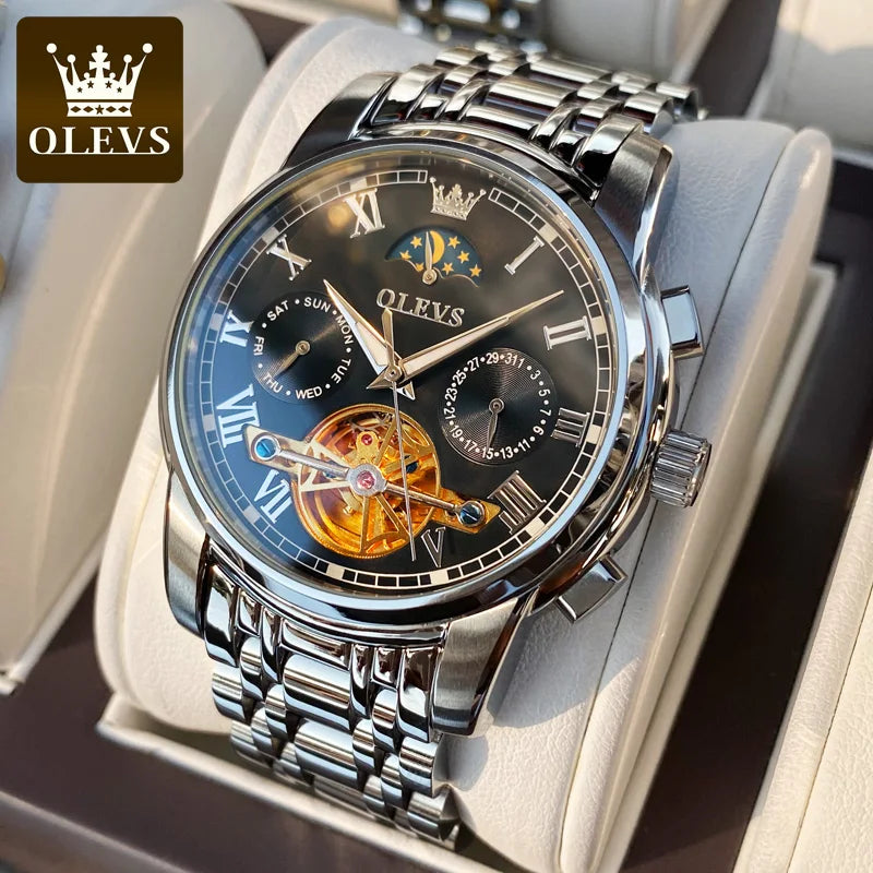 Obsidian Gold (Black + Gold) Zeyo Time Crown Eclipse – Tourbillon Skeleton Moonphase