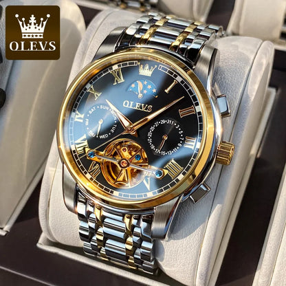 Obsidian Gold (Black + Gold) Zeyo Time Crown Eclipse – Tourbillon Skeleton Moonphase